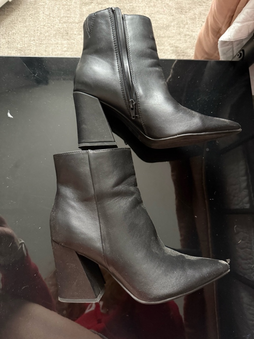 Black block heel booties